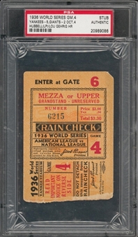 1936 World Series Yankees Vs. Giants Game 4 ticket Stub - Lou Gehrig WS HR #9 - (PSA)